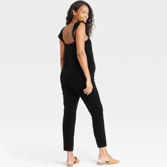 NEW The Nines by Hatch Maternity Jumpsuit Romper Black Velvet Velour Womens M - Picture 3 of 8